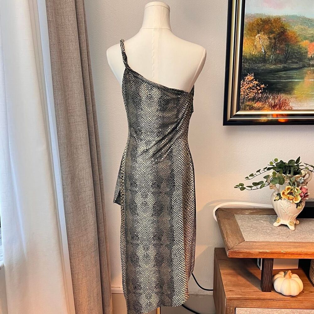 Cache Metallic Snakeskin Print Asymmetrical Dress… - image 6